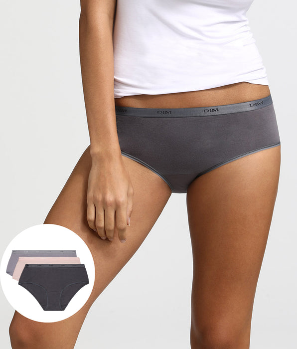 DIM Lot de 3 boxers taupe, rose et gris Les Pockets EcoDIM
