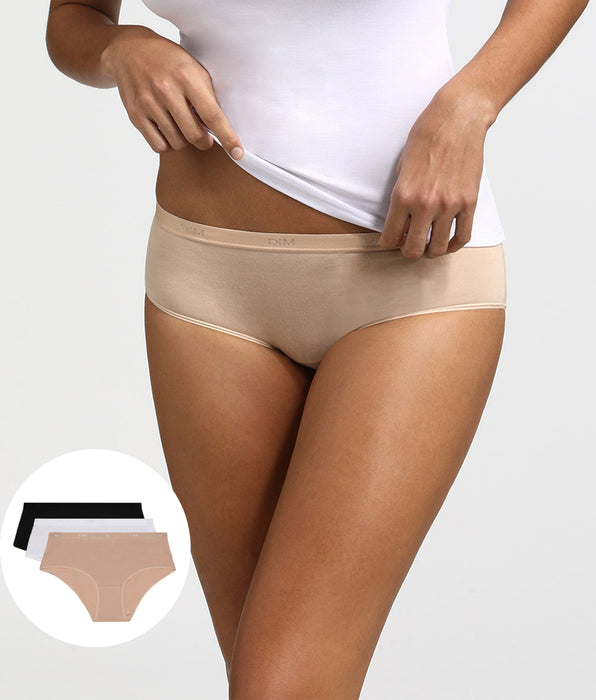 DIM Lot de 3 Boxers blanc/peau/noir Les Pockets Coton