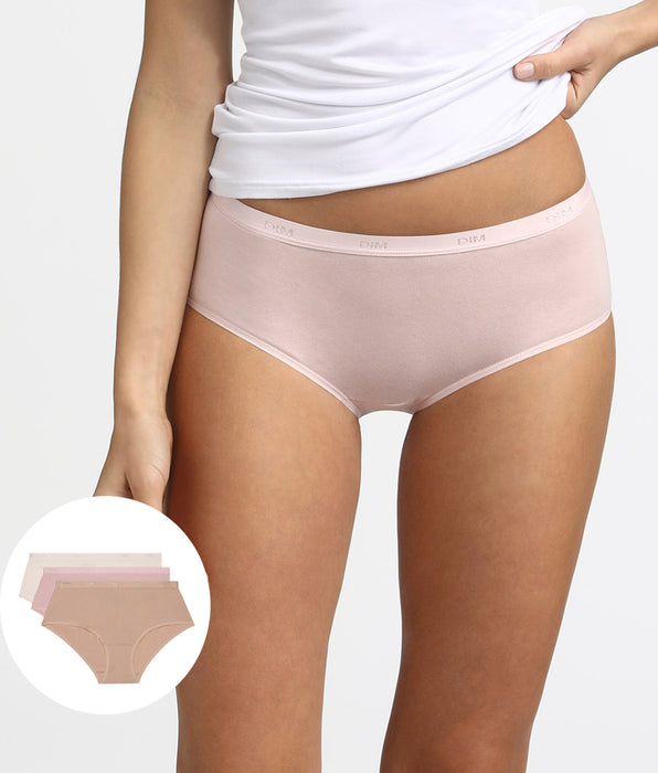 DIM Lot de 3 Boxers peau/rose/nacre Les Pockets Coton