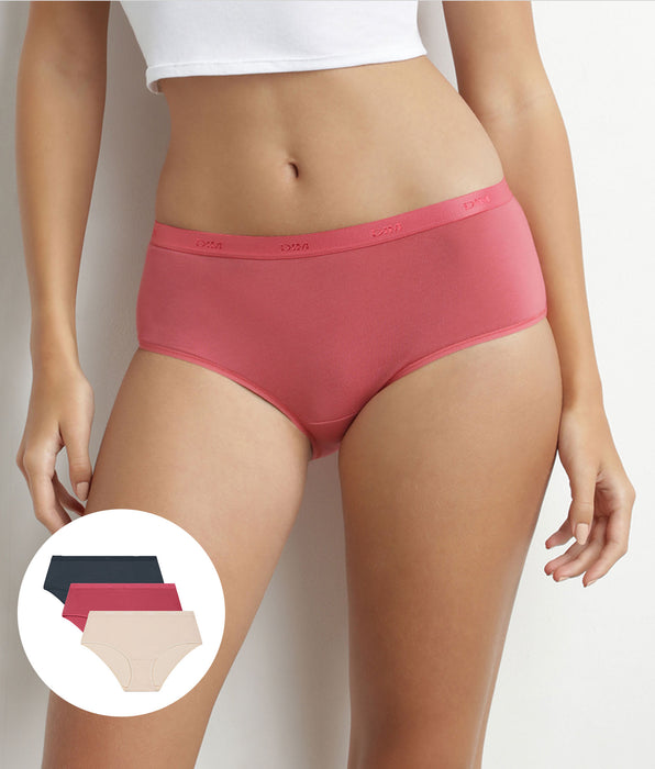DIM Lot de 3 boxers femme coton stretch Beige Rose Gris Les Pockets Ecodim