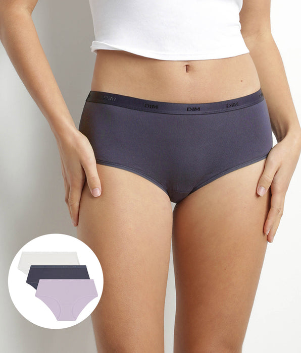 DIM Lot de 3 shorties femme coton stretch Lila Blanc Les Pockets Ecodim