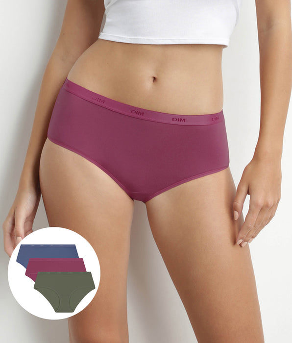 DIM Lot de 3 boxers femme coton stretch Rouge Vert Les Pockets Ecodim