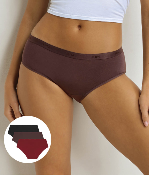 DIM Lot de 3 boxers femme Cacao, Rouge, Noir Les Pockets Ecodim
