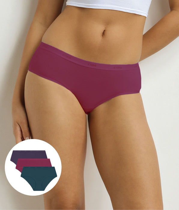 DIM Lot de 3 boxers femme Violet, Rouge, Vert Les Pockets Ecodim