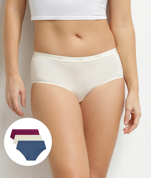 DIM Lot de 3 boxers femme coton stretch Bleu Rouge Les Pockets Ecodim