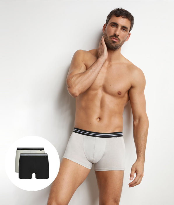 DIM Lot de 2 boxers homme en coton stretch Noir Gris EcoDim