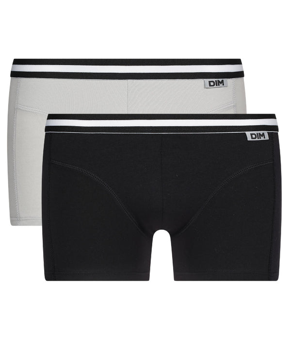 DIM Lot de 2 boxers noir et gris EcoDIM en coton stretch