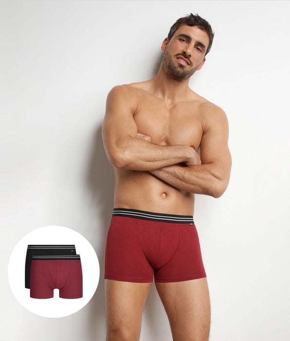 DIM Lot de 2 boxers homme en coton stretch Rouge EcoDim