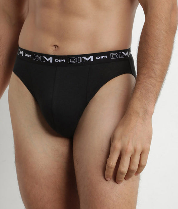 DIM Lot de 2 slips homme Noir Blanc ceinture contrastée Dim Coton Stretch
