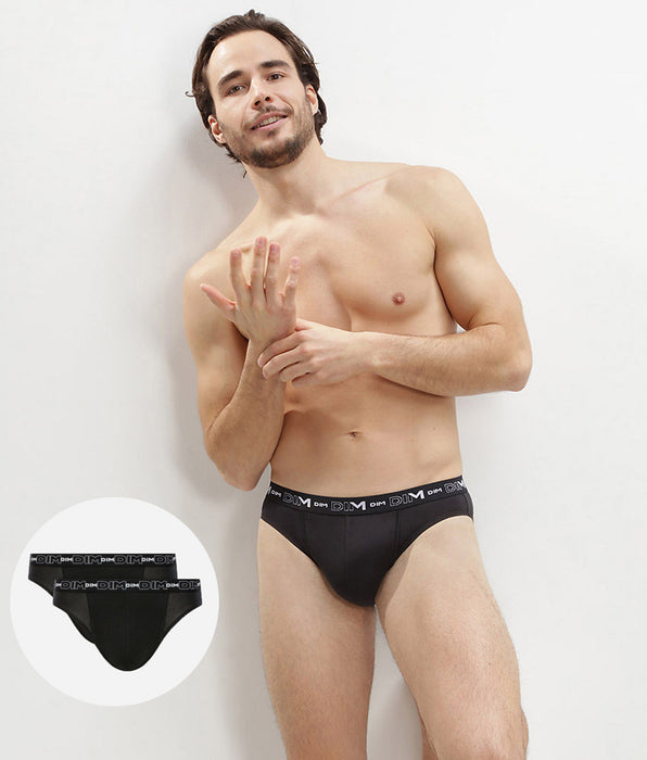 DIM Lot de 2 slips Noir pour Homme Coton Stretch