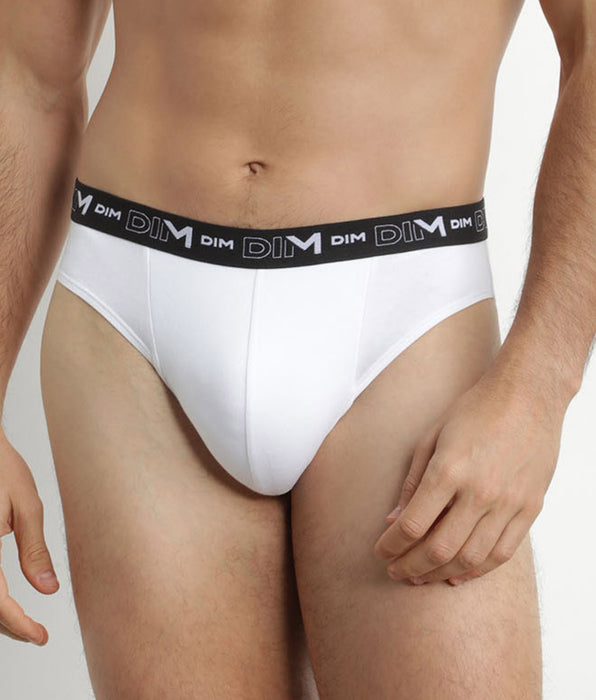 DIM Lot de 2 slips homme Blanc Gris ceinture contrastée Dim Coton Stretch