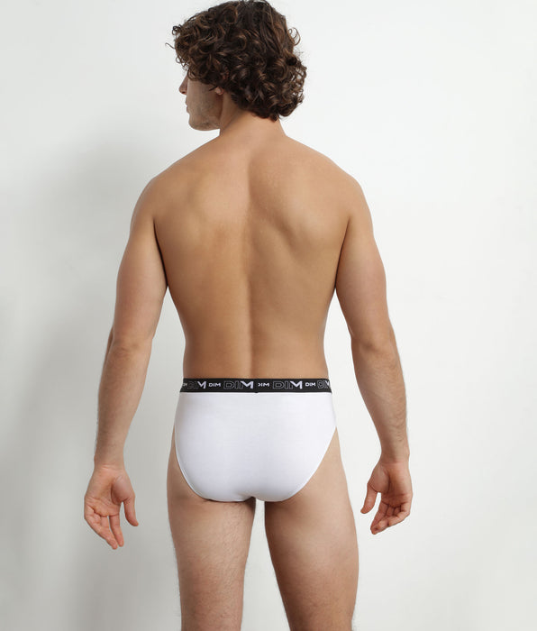 DIM Lot de 2 slips homme Blanc Gris ceinture contrastée Dim Coton Stretch