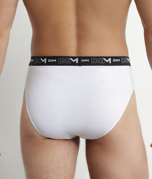 DIM Lot de 2 slips homme Blanc Gris ceinture contrastée Dim Coton Stretch