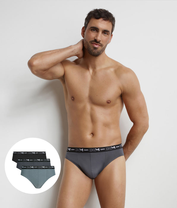 DIM Lot de 3 slips homme Noir Gris Dim Coton Stretch