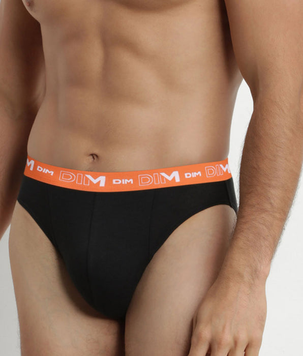 DIM Lot de 3 slips homme Noir à ceinture Orange Vert Dim Coton Stretch