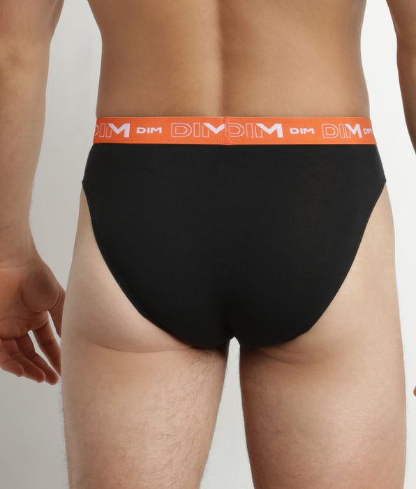 DIM Lot de 3 slips homme Noir à ceinture Orange Vert Dim Coton Stretch