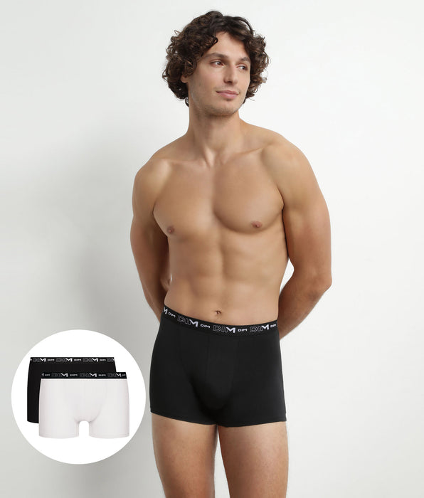 DIM Lot de 2 Boxers homme Noir Blanc ceinture contrastée Dim Coton Stretch