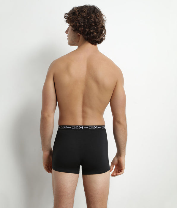 DIM Lot de 2 Boxers homme Noir Blanc ceinture contrastée Dim Coton Stretch