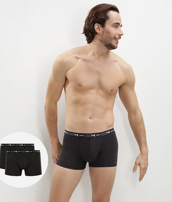 DIM Lot de 2 boxers noirs pour homme Coton Stretch