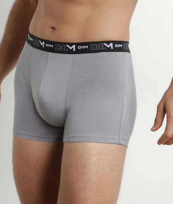 DIM Lot de 2 Boxers homme Blanc Gris ceinture contrastée Dim Coton Stretch