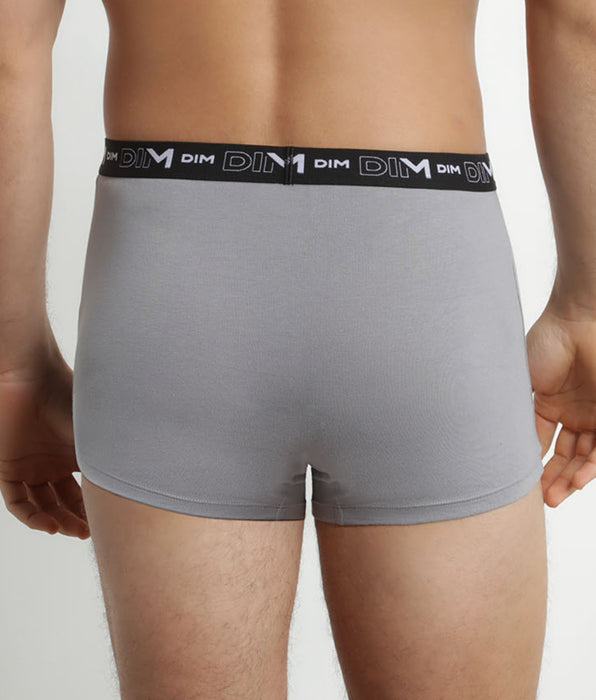 DIM Lot de 2 Boxers homme Blanc Gris ceinture contrastée Dim Coton Stretch