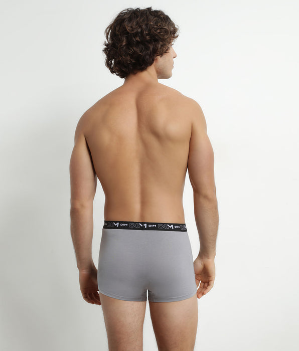 DIM Lot de 2 Boxers homme Blanc Gris ceinture contrastée Dim Coton Stretch