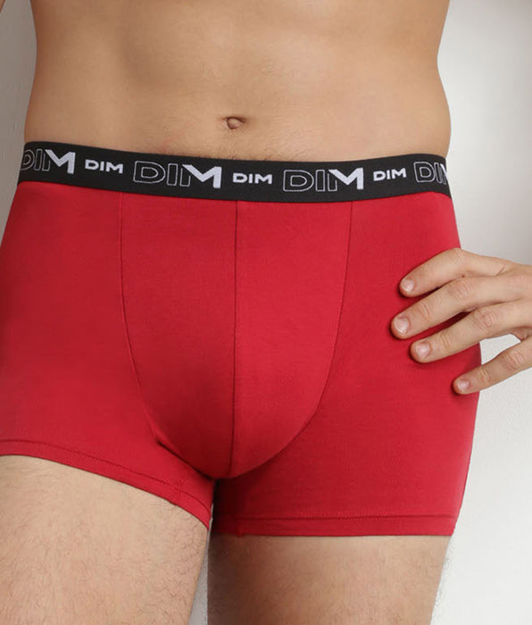 DIM Lot de 2 Boxers homme Gris Rouge ceinture contrastée Dim Coton Stretch