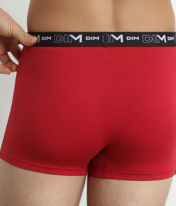 DIM Lot de 2 Boxers homme Gris Rouge ceinture contrastée Dim Coton Stretch