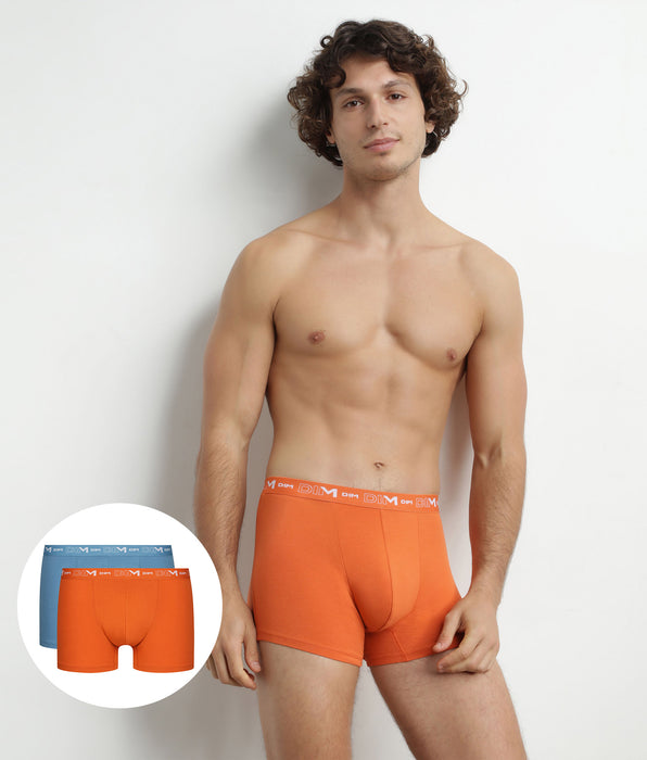 DIM Lot de 2 Boxers homme Bleu Orange ceinture graphique Dim Coton Stretch