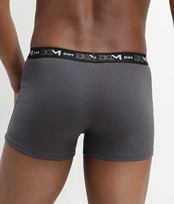 DIM Lot de 3 boxers gris, rouge chili et noir Coton Stretch