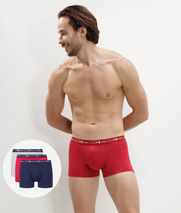 DIM Lot de 3 boxers homme bleu denim rouge topaze acier Coton Stretch