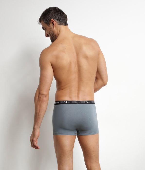 DIM Lot de 3 boxers homme Noir Gris ceinture contrastée Dim Coton Stretch