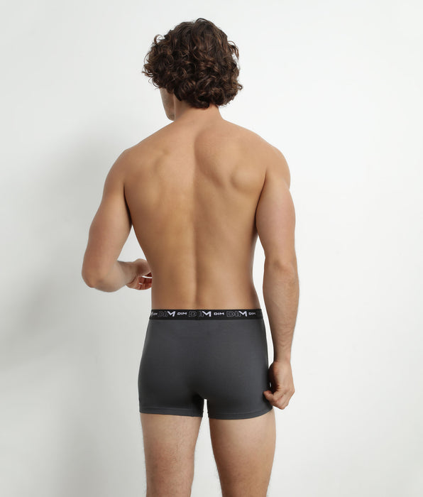 DIM Lot de 3 boxers homme en coton Noir Gris Dim Coton Stretch
