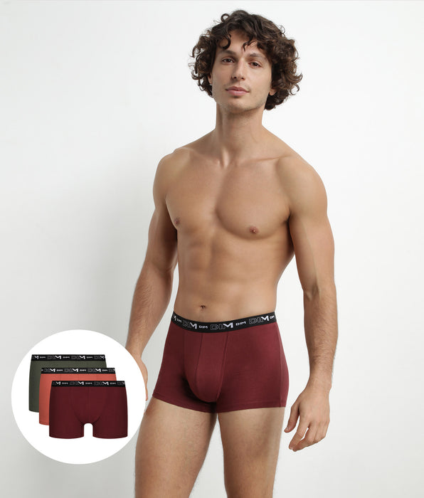DIM Lot de 3 boxers homme en coton Rouge Vert Dim Coton Stretch