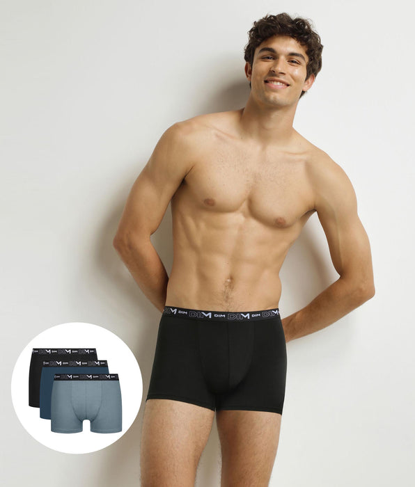 DIM Lot de 3 boxers homme Noir Vert Granit Coton Stretch