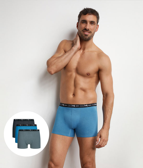 DIM Lot de 3 boxers homme Bleu Elegant Dim Coton Stretch