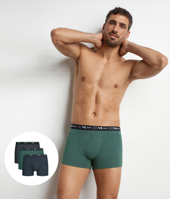DIM Lot de 3 boxers homme Vert Nébuleuse Dim Coton Stretch