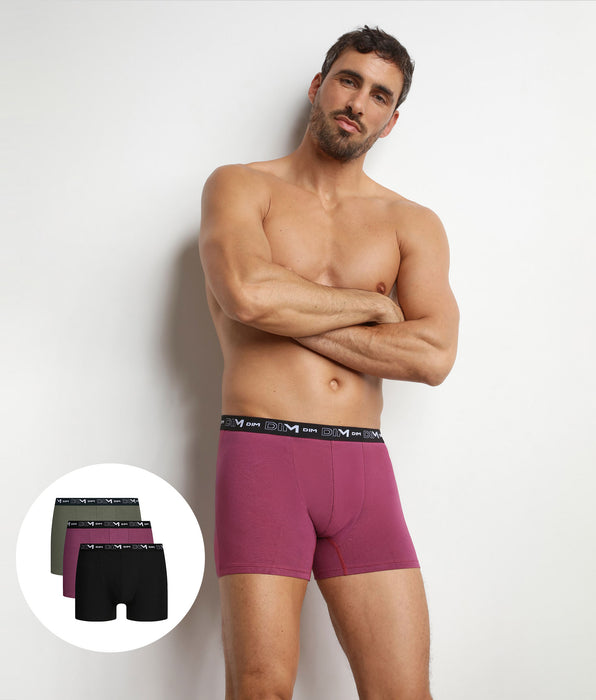 DIM Lot de 3 boxers homme Mauve Eclipse Dim Coton Stretch