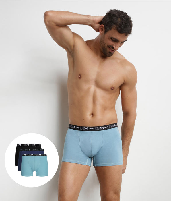 DIM Lot de 3 boxers homme Intemporel Bleu Ciel Dim Coton Stretch
