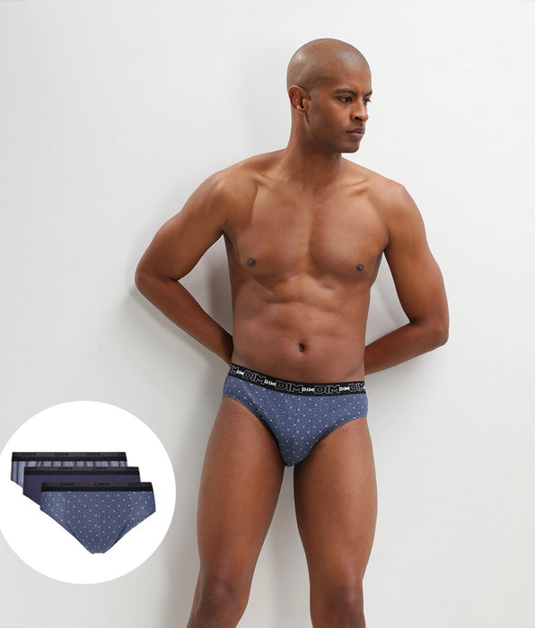 DIM Lot de 3 slip homme en coton à imprimés croix Bleu Dim Coton Print