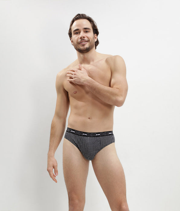 DIM Lot de 3 slip homme en coton avec imprimé cube Gris Dim Coton Print