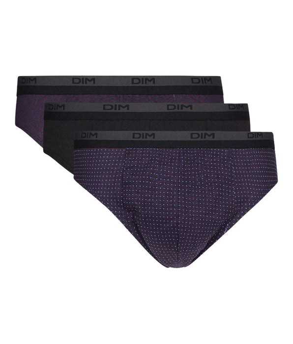 DIM Lot de 3 slip homme en coton avec imprimé pois Noir Dim Coton Print
