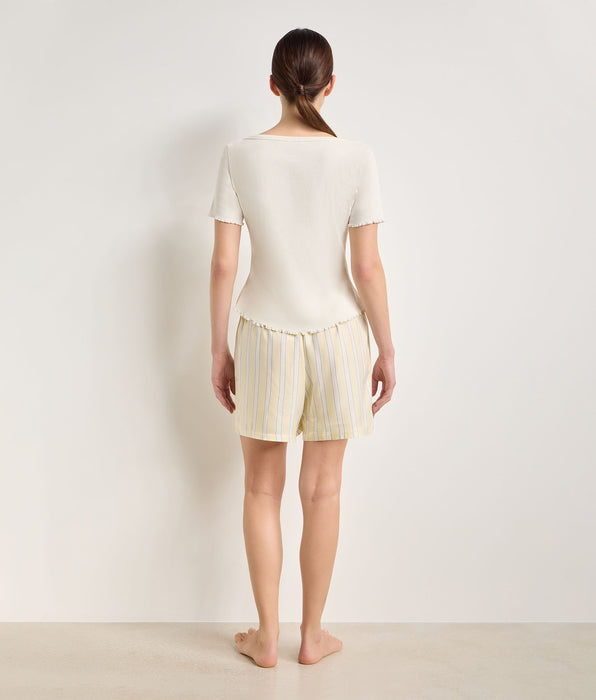 DIM Short de pyjama twill jaune pâle rayé Slow Days Fresh Vibes