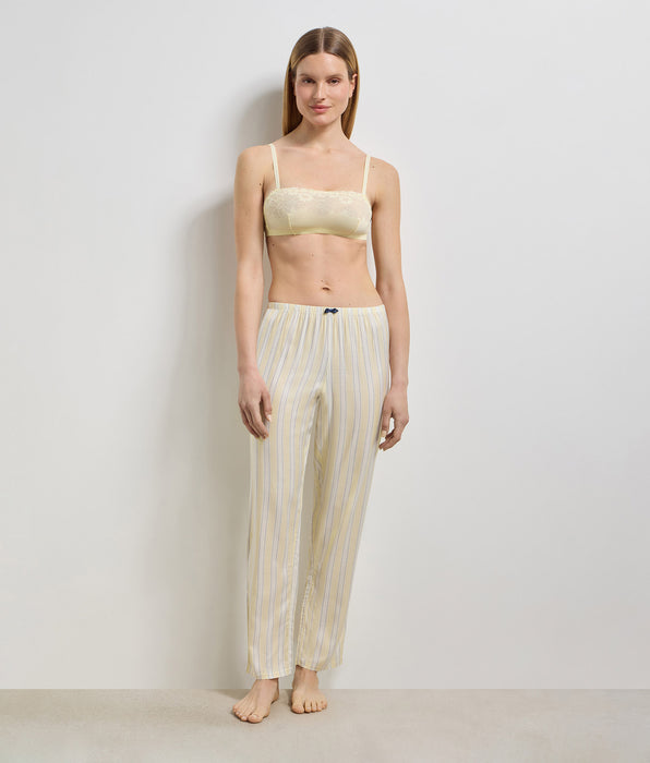 DIM Pantalon de pyjama twill rayé écru jaune Slow Days Fresh Vibes