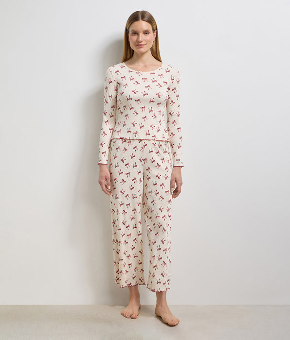 DIM Pantalon long femme coton côtelé ivoire nacré Cozy Christmas