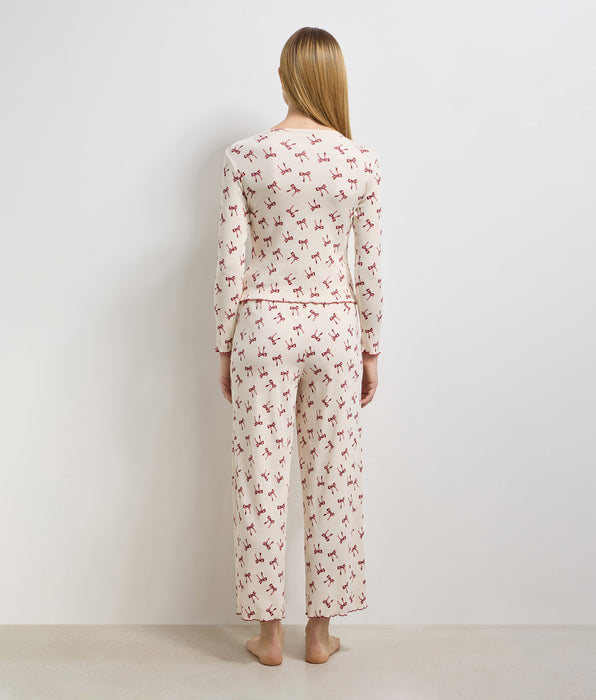 DIM Pantalon long femme coton côtelé ivoire nacré Cozy Christmas