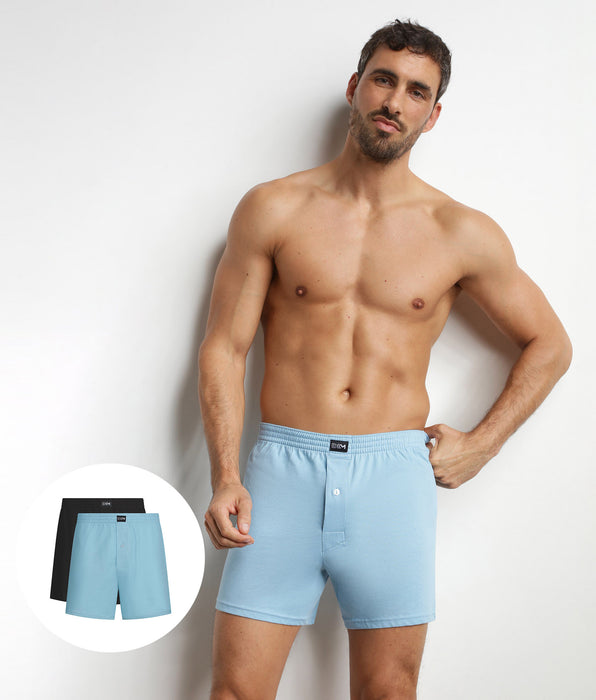 DIM Lot de 2 caleçons homme en coton Noir Bleu Dim