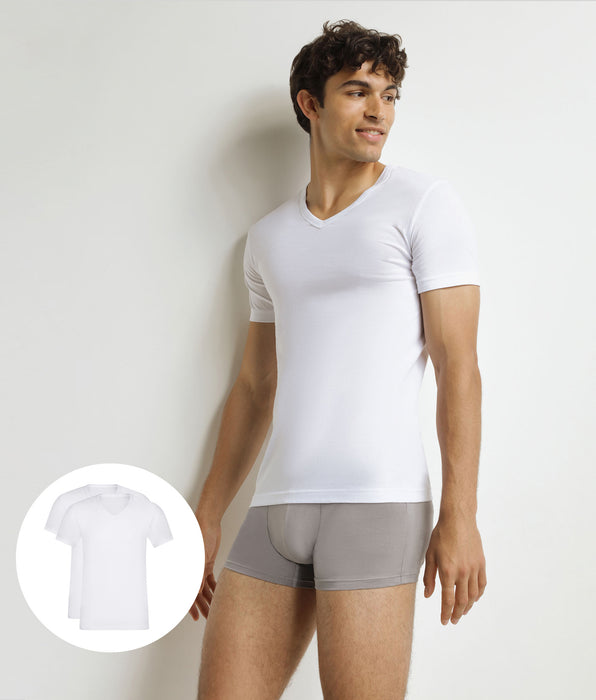 DIM Lot de 2 t-shirts homme en coton blanc à col en V EcoDim