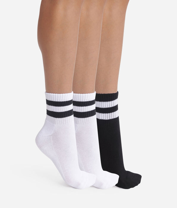 DIM Lot de 3 paires de chaussettes femme Blanc Noir EcoDim Sport