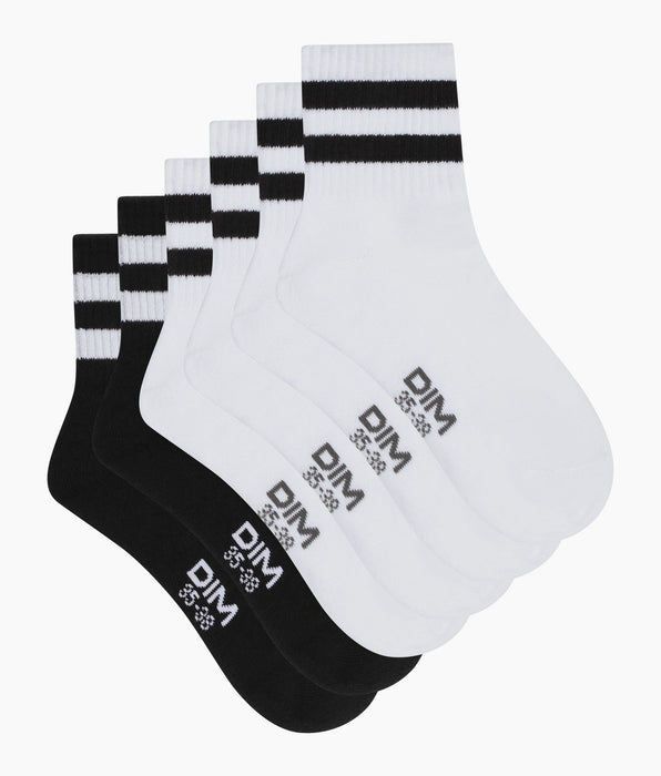 DIM Lot de 3 paires de chaussettes femme Blanc Noir EcoDim Sport